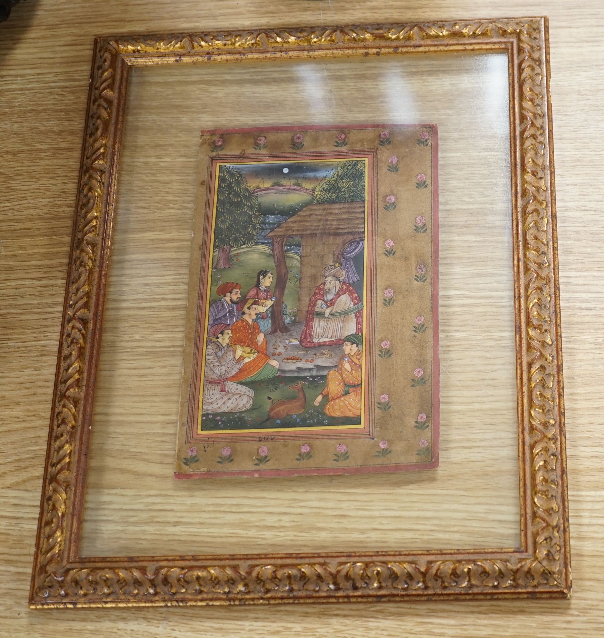 Framed Indian miniature-, 14.5 cms wide x 21.5 cms high.